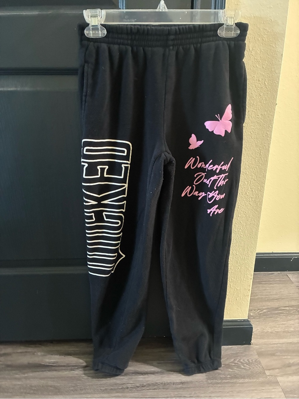 Hybrid Apparel Black Wicked Sweatpants with Pink Butterfly Graphics